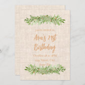 21歳の誕生日招待状 – リネン グリーン | Twenty 招待状 (正面/裏面)