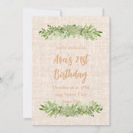 21歳の誕生日招待状 – リネン グリーン | Twenty 招待状