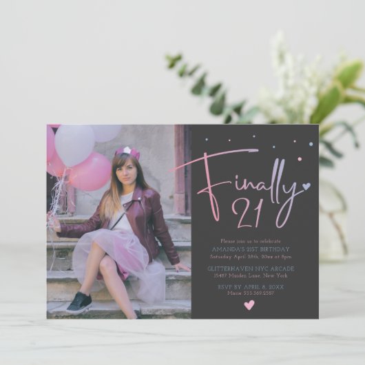 21歳の誕生日招待状（写真付き） 招待状 (スタンド正面)