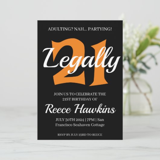 21歳の誕生日招待状 現代のモノクロ 招待状 (スタンド正面)