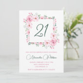21歳の誕生日招待状 花柄 エレガント ピンク 招待状 (スタンド正面)