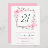 21歳の誕生日招待状 花柄 エレガント ピンク 招待状 (正面/裏面)