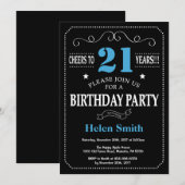 21歳の誕生日招待状（青と黒） 招待状 (正面/裏面)
