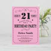 21歳の誕生日招待状（黒とピンク） 招待状 (スタンド正面)