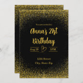 21歳の誕生日招待状 – 21歳の輝きをゴールドで祝福 招待状 (正面/裏面)