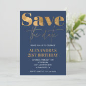21歳の誕生日招待状 Save the date ゴールド ネイビー 招待状 (スタンド正面)