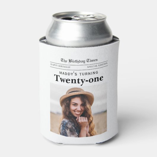 21歳の誕生日新聞 缶クーラー (缶正面)