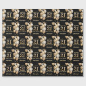21歳の誕生日用バルーン(黒と金ゴールドグリッター) ラッピングペーパー (フラット)