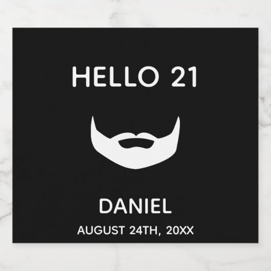 21歳の誕生日白黒ひげおもしろい男の人 ビールラベル (シングルラベル)