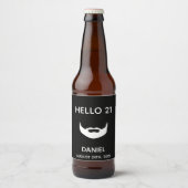 21歳の誕生日白黒ひげおもしろい男の人 ビールラベル (正面)