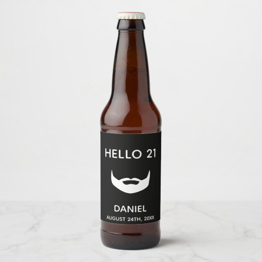 21歳の誕生日白黒ひげおもしろい男の人 ビールラベル (正面)