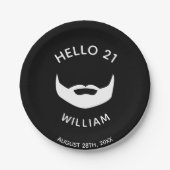 21歳の誕生日白黒ひげおもしろい男の人 ペーパープレート (正面)