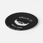 21歳の誕生日白黒ひげおもしろい男の人 ペーパープレート (アングル)