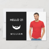 21歳の誕生日白黒ひげおもしろい男の人 招待状 (正面)