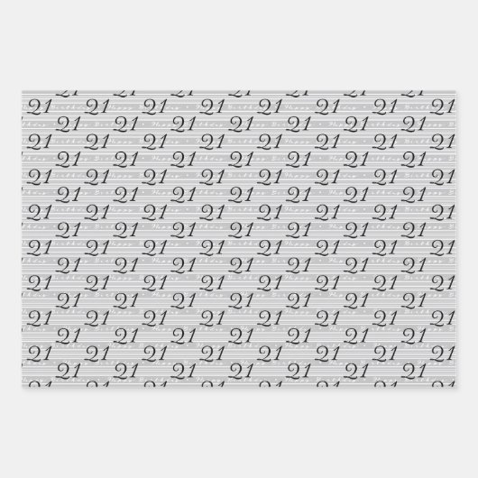 21歳の誕生日白黒タイポグラフィ番号 ラッピングペーパーシート (正面3)