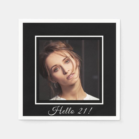 21歳の誕生日白黒写真 スタンダードカクテルナプキン (正面)