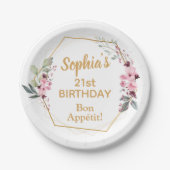 21歳の誕生日紙プレート-さくらんぼブロッサムスタイル ペーパープレート (正面)
