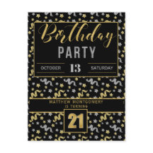 21歳の誕生日紙吹雪(ブラックと金ゴールド)