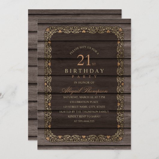 21歳の誕生日素朴ウッドファンシーカントリーパーティー 招待状 (正面/裏面)