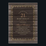 21歳の誕生日素朴ウッドファンシーカントリーパーティー 招待状<br><div class="desc">21歳の誕生日素朴ウッドファンシーカントリーパーティの招待状。カスタマイズお祝い詳細あなたはそれを任意の誕生日の年齢に変更することができる。素朴な暗い木の背景とハートと黄金のフレームに美しいタイポグラフィを華美特徴とする。素晴らしエレガントモダンバースデーパーティ招待状の設計： superdazzle.com</div>