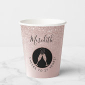 21歳の誕生日赤面グリッターシャンパントースト 紙コップ (裏面)