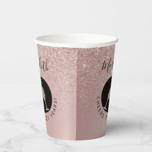 21歳の誕生日赤面グリッターシャンパントースト 紙コップ (右)
