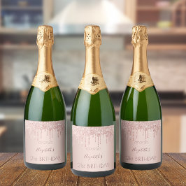 21歳の誕生日赤面バラ金ゴールドグリッタードライブ名 スパークリングワインラベル