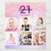 21歳の誕生日赤面バラ金ゴールドグリッタードリップフォト ワインラベル (シングルラベル)