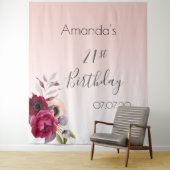 21歳の誕生日赤面バラ金ゴールド花模様ブルゴーニュ タペストリー (インサイチュ)