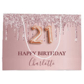 21歳の誕生日赤面ピンクグリッタードリップモノグラム ラージペーパーバッグ (裏面)