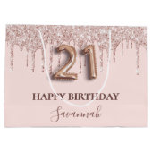 21歳の誕生日赤面ピンクグリッタードリップ ラージペーパーバッグ (裏面)