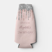 21歳の誕生日赤面ピンクローズ金ゴールドグリッター銀 ボトルクーラー (正面)