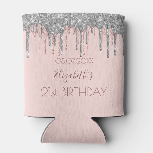 21歳の誕生日赤面ピンクローズ金ゴールドグリッター銀 缶クーラー (裏面)