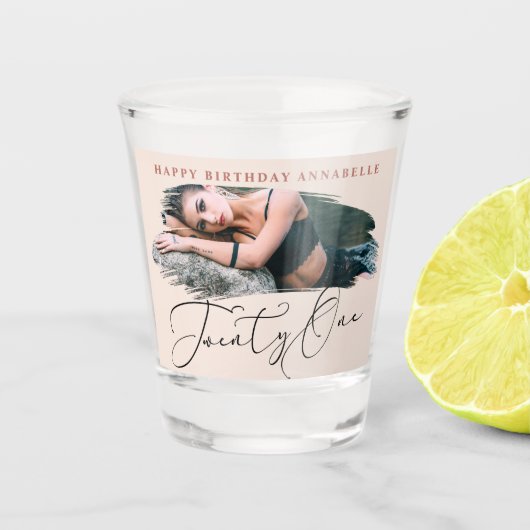 21歳の誕生日赤面ピンク写真 ショットグラス (正面)