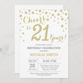 21歳の誕生日金ゴールドグリッターダイヤモンド招待状 招待状 (正面/裏面)