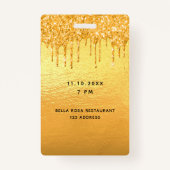 21歳の誕生日金ゴールドグリッタードリップVIPパーティー バッジ (裏面)