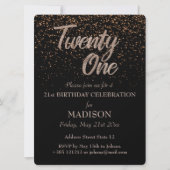 21歳の誕生日金ゴールドグリッター 招待状 (正面)