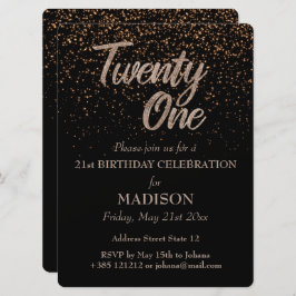 21歳の誕生日金ゴールドグリッター 招待状