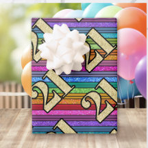 21歳の誕生日金ゴールドナンバーズグリッターレインボーストライプ