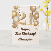 21歳の誕生日金ゴールドバルーンと紙吹雪誕生日 カード (黄色い花)