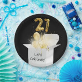21歳の誕生日金ゴールドバルーンを白い箱に ペーパープレート (パーティー)