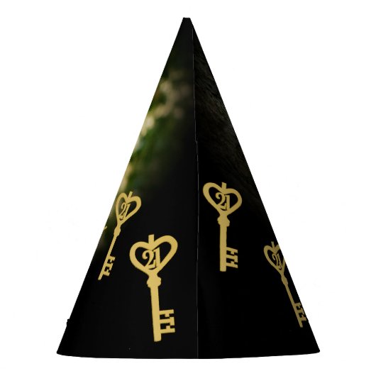 21歳の誕生日金ゴールドパーソナライズされた鍵の写真名 パーティーハット (裏面)