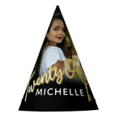 21歳の誕生日金ゴールドパーソナライズされた鍵の写真名 パーティーハット (正面)