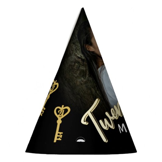 21歳の誕生日金ゴールドパーソナライズされた鍵の写真名 パーティーハット (左)