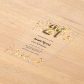 21歳の誕生日金ゴールド澄ん アクリル招待状 (レイダウン)