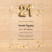 21歳の誕生日金ゴールド澄ん アクリル招待状 (正面)