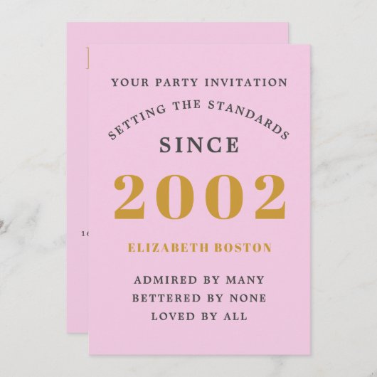 21歳の誕生日2002ピンクグレー年を追加 招待状 (正面/裏面)