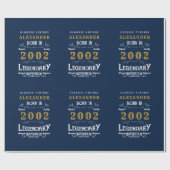 21歳の誕生日2002生まれ名前の追加凡例ブルー金ゴールド ラッピングペーパー (フラット)