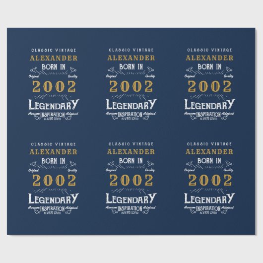 21歳の誕生日2002生まれ名前の追加凡例ブルー金ゴールド ラッピングペーパー (フラット)