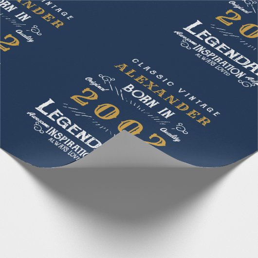 21歳の誕生日2002生まれ名前の追加凡例ブルー金ゴールド ラッピングペーパー (角)